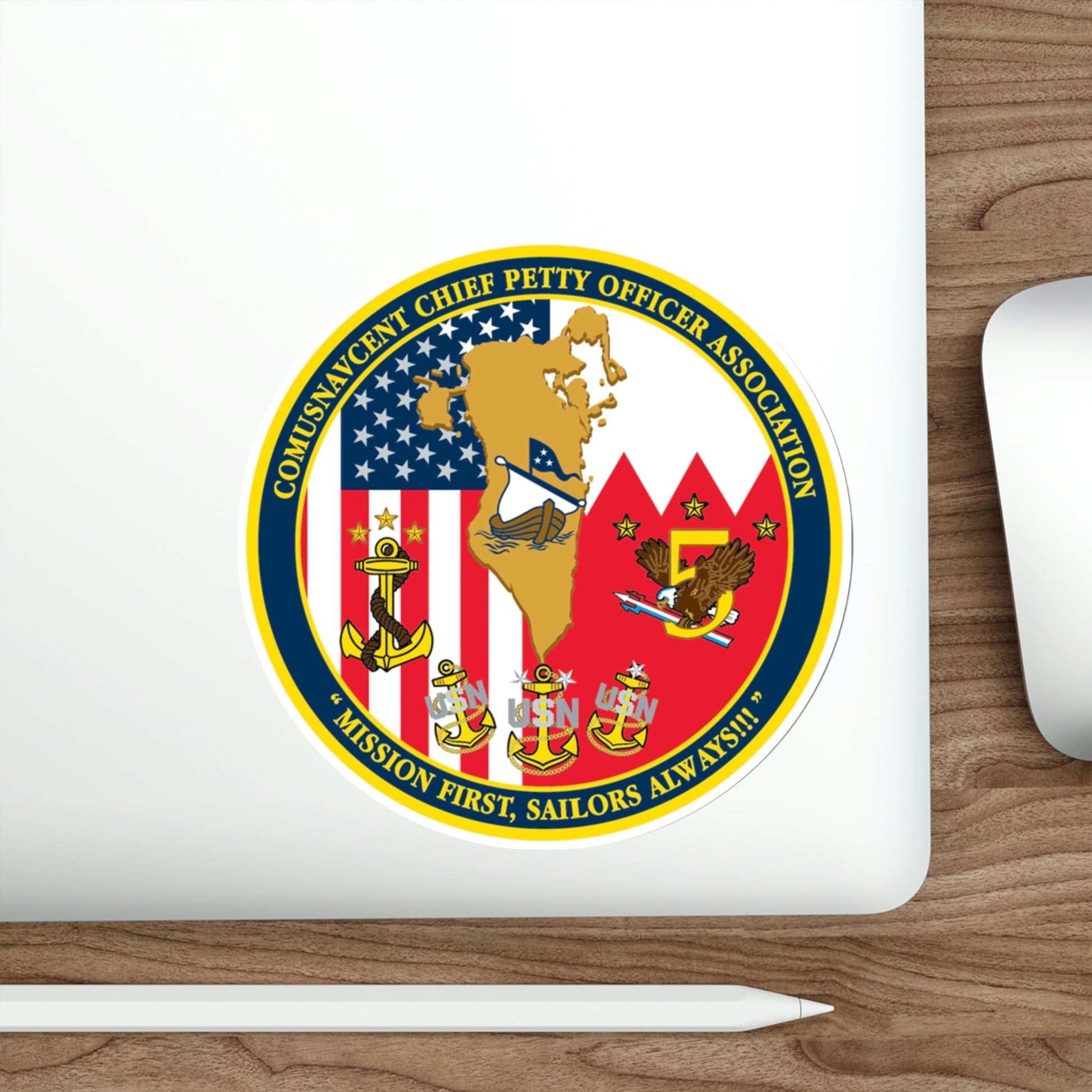 COMUSNAVCENT CPO Assoc COMUSNAVCENT CPO Assoc US Naval Forces Central Command Chief Petty Officer Association (U.S. Navy) STICKER Vinyl Die-Cut Decal-The Sticker Space