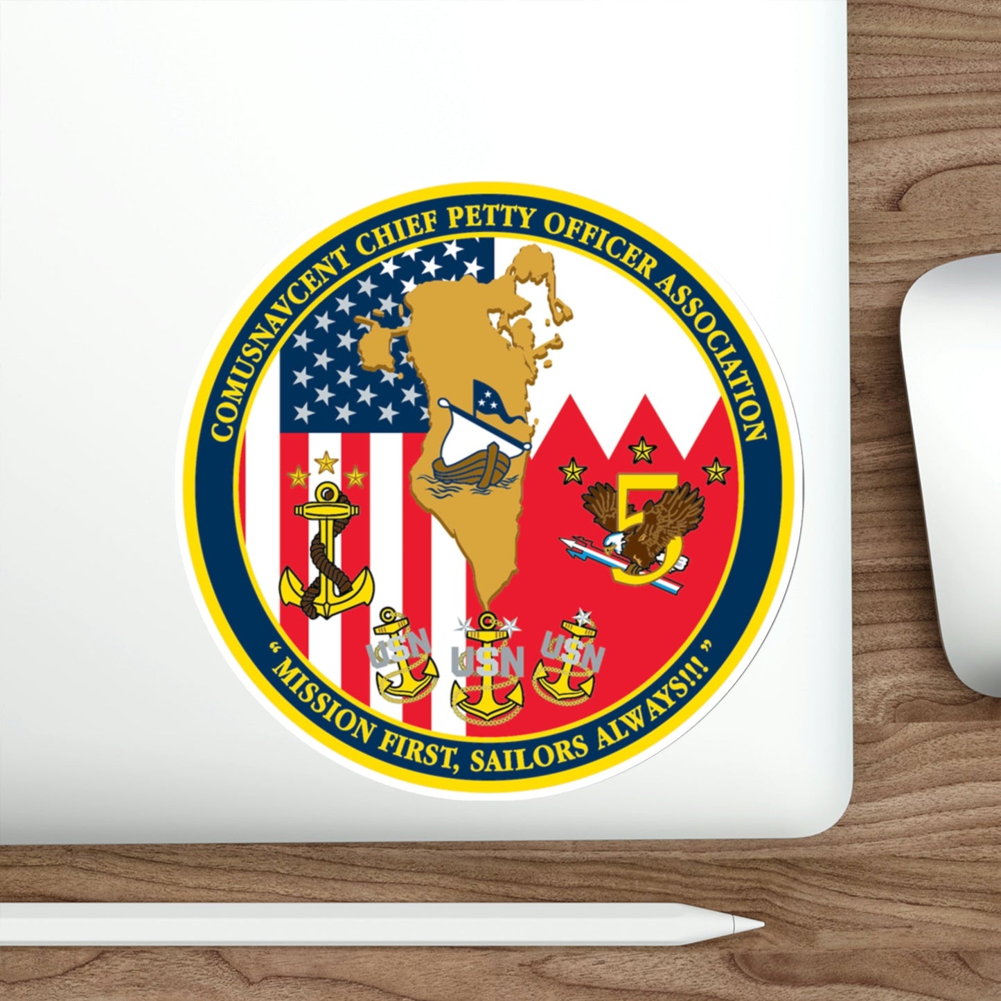 COMUSNAVCENT CPO Assoc COMUSNAVCENT CPO Assoc US Naval Forces Central Command Chief Petty Officer Association (U.S. Navy) STICKER Vinyl Die-Cut Decal-The Sticker Space