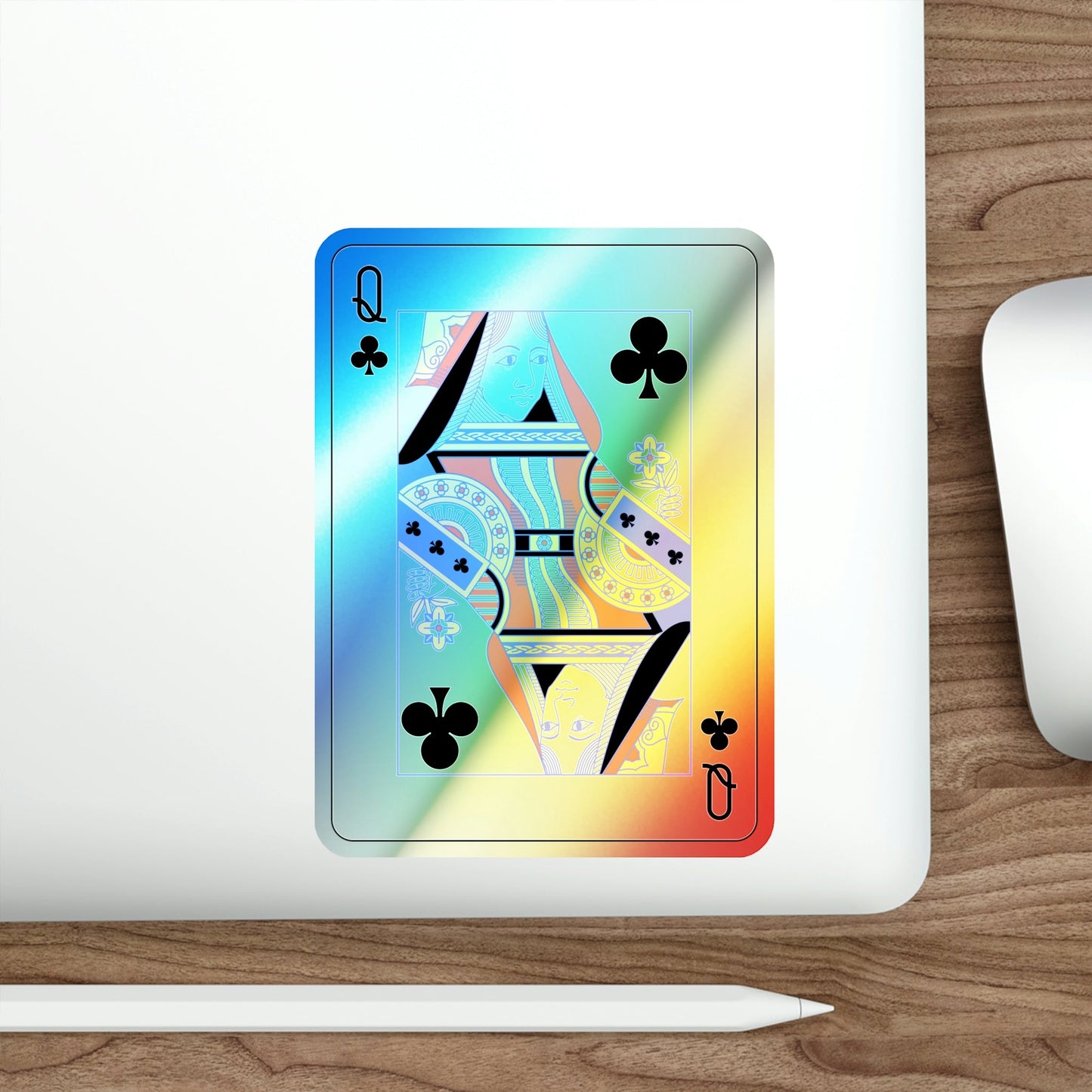 Queen of Clubs Playing Card Holographic STICKER Die-Cut Vinyl Decal-The Sticker Space