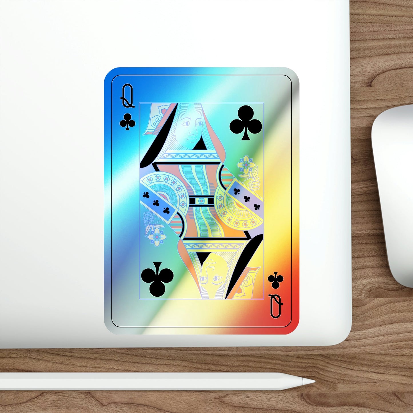 Queen of Clubs Playing Card Holographic STICKER Die-Cut Vinyl Decal-The Sticker Space