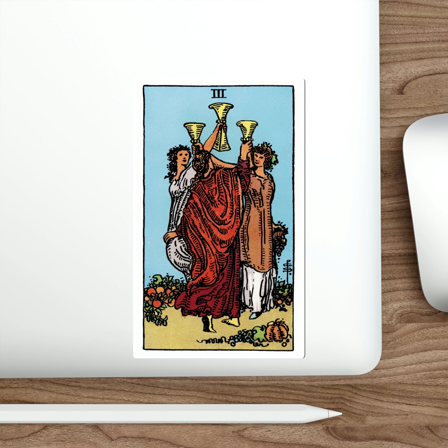 The 3 of Cups (Rider Waite Tarot Deck) STICKER Vinyl Die-Cut Decal-The Sticker Space