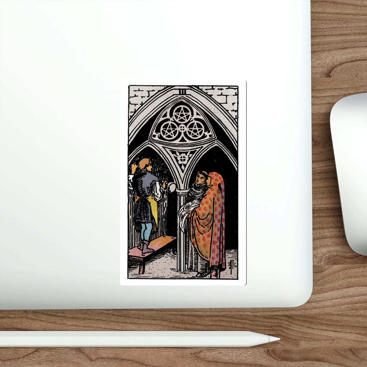 The 3 of Pentacles (Rider Waite Tarot Deck) STICKER Vinyl Die-Cut Decal-The Sticker Space