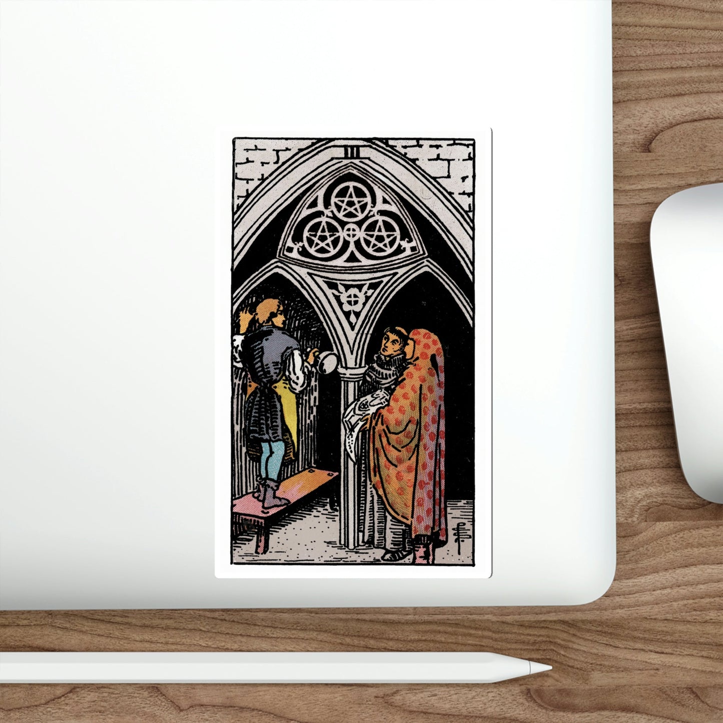 The 3 of Pentacles (Rider Waite Tarot Deck) STICKER Vinyl Die-Cut Decal-The Sticker Space