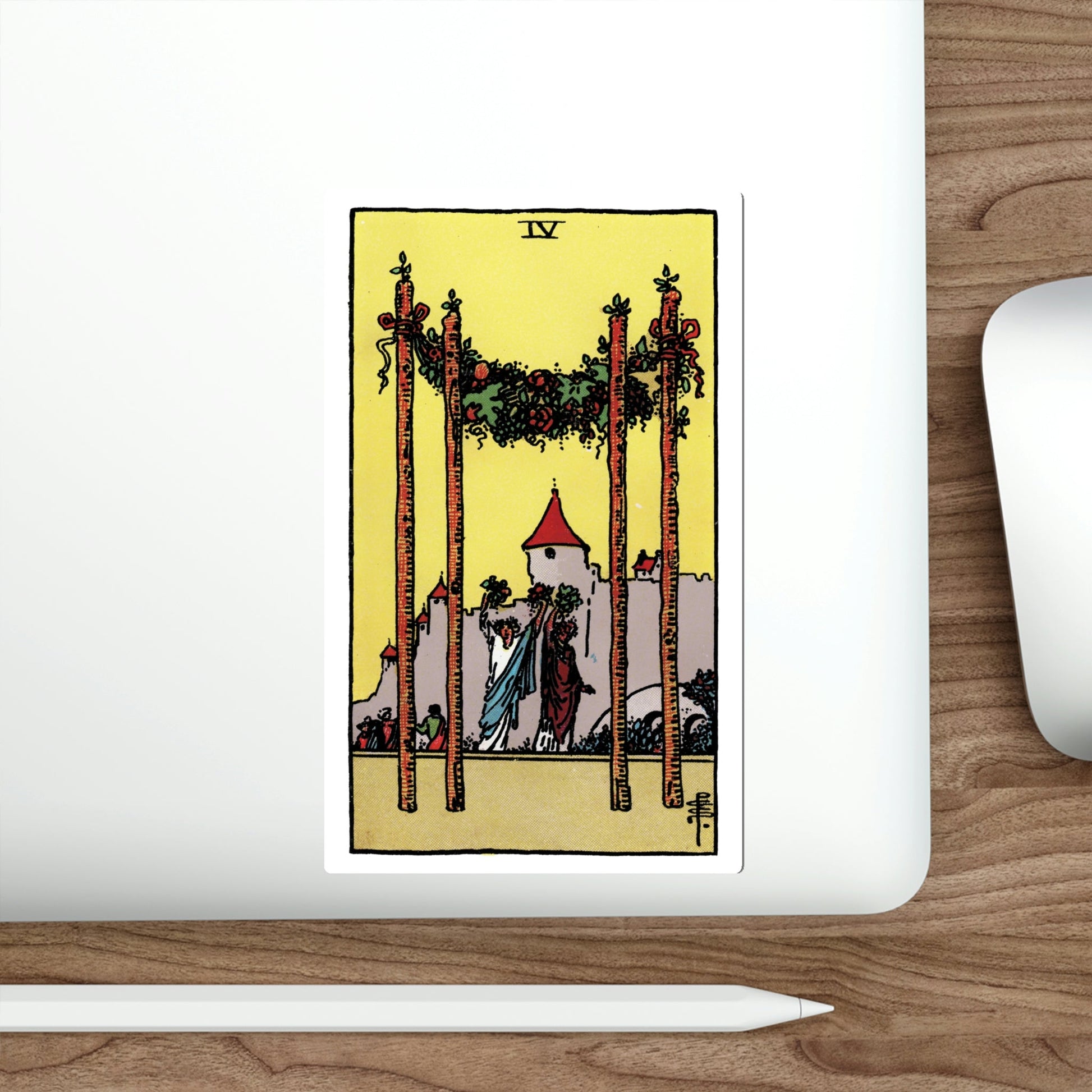 The 4 of Wands (Rider Waite Tarot Deck) STICKER Vinyl Die-Cut Decal-The Sticker Space