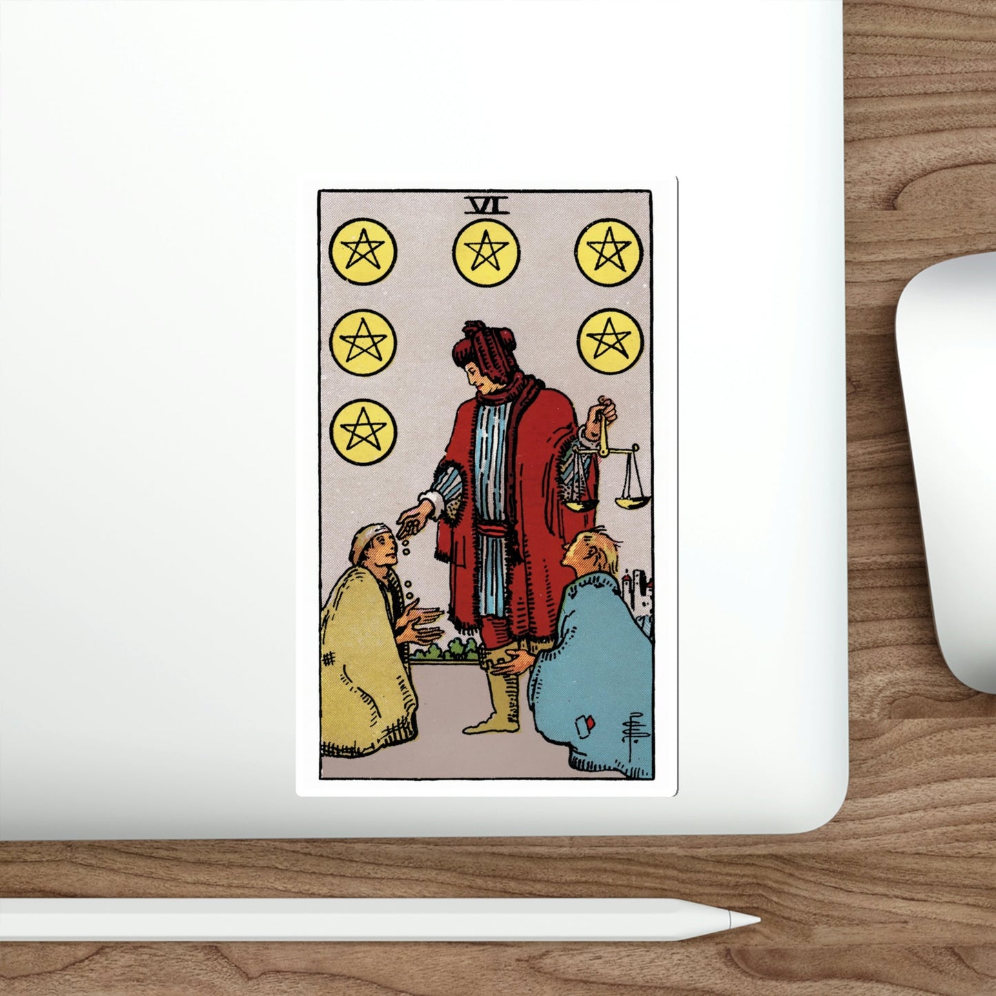 The 6 of Pentacles (Rider Waite Tarot Deck) STICKER Vinyl Die-Cut Decal-The Sticker Space