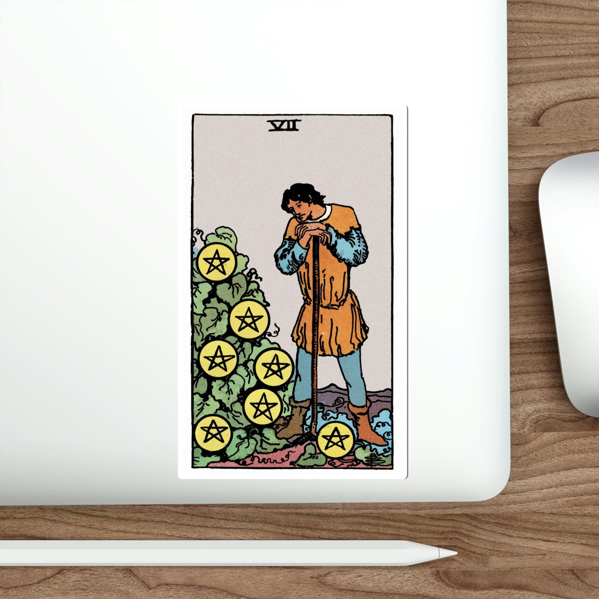 The 7 of Pentacles (Rider Waite Tarot Deck) STICKER Vinyl Die-Cut Decal-The Sticker Space