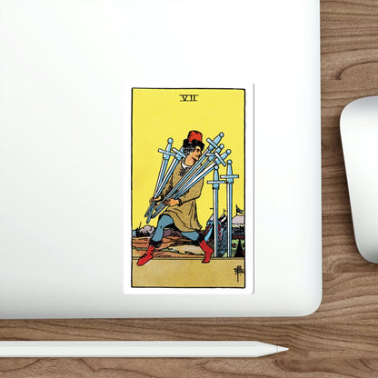 The 7 of Swords (Rider Waite Tarot Deck) STICKER Vinyl Die-Cut Decal-The Sticker Space