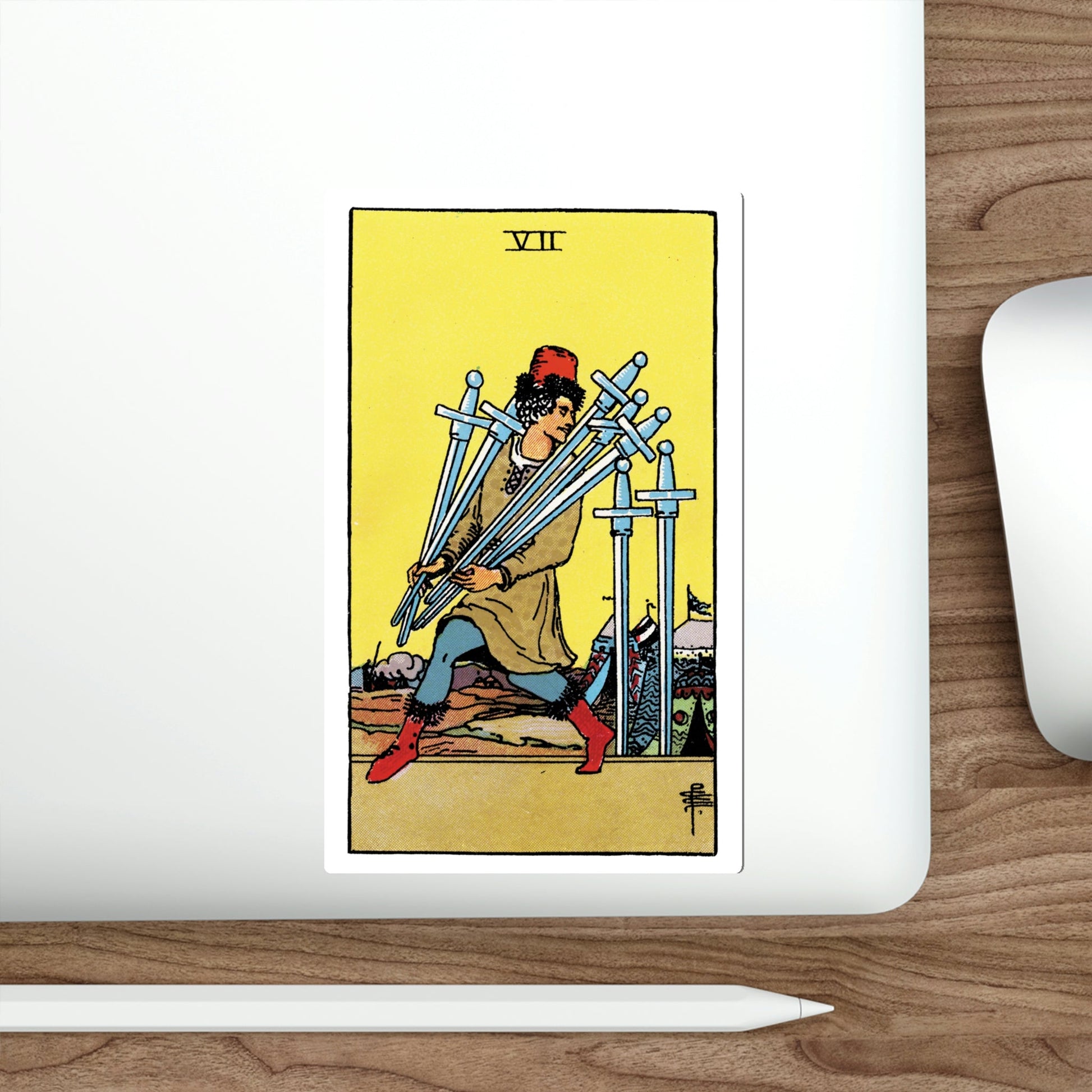 The 7 of Swords (Rider Waite Tarot Deck) STICKER Vinyl Die-Cut Decal-The Sticker Space