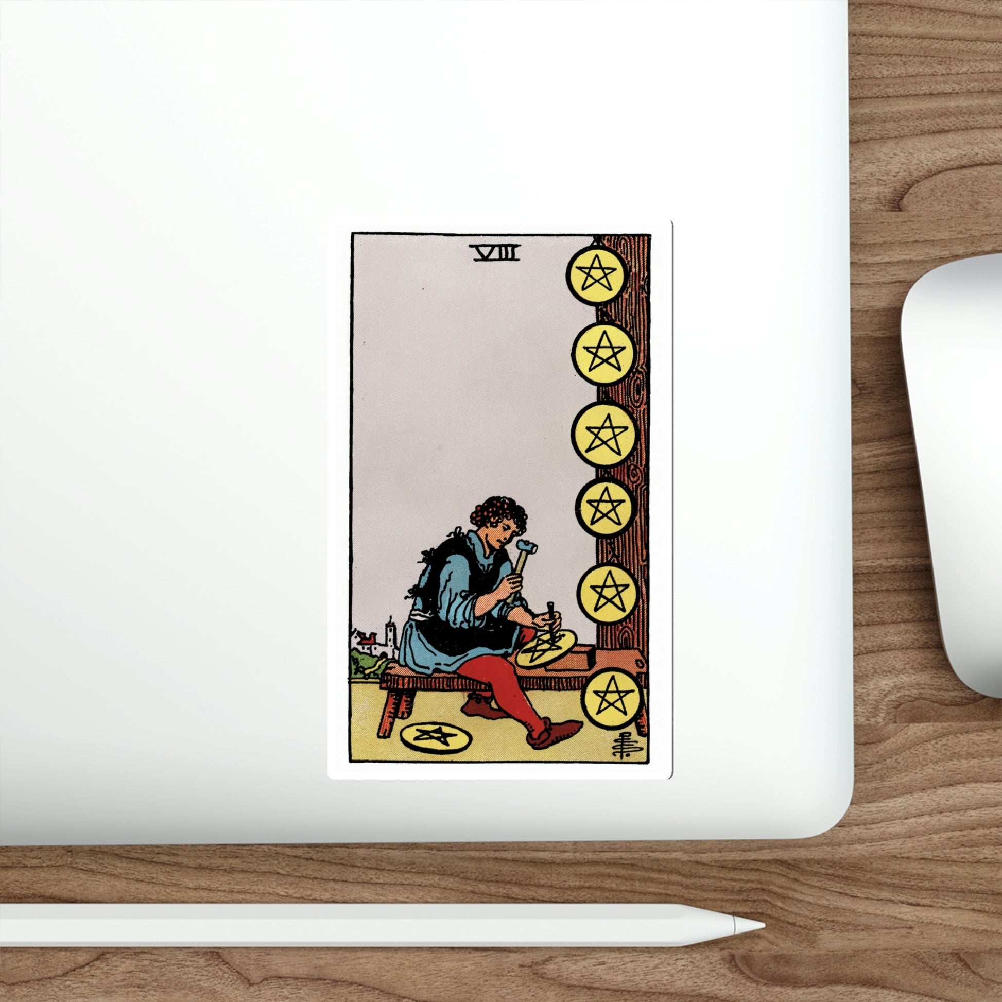 The 8 of Pentacles (Rider Waite Tarot Deck) STICKER Vinyl Die-Cut Decal-The Sticker Space