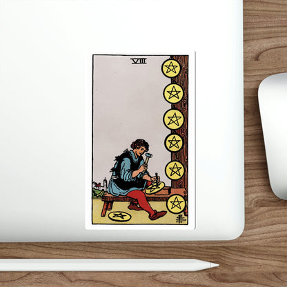 The 8 of Pentacles (Rider Waite Tarot Deck) STICKER Vinyl Die-Cut Decal-The Sticker Space