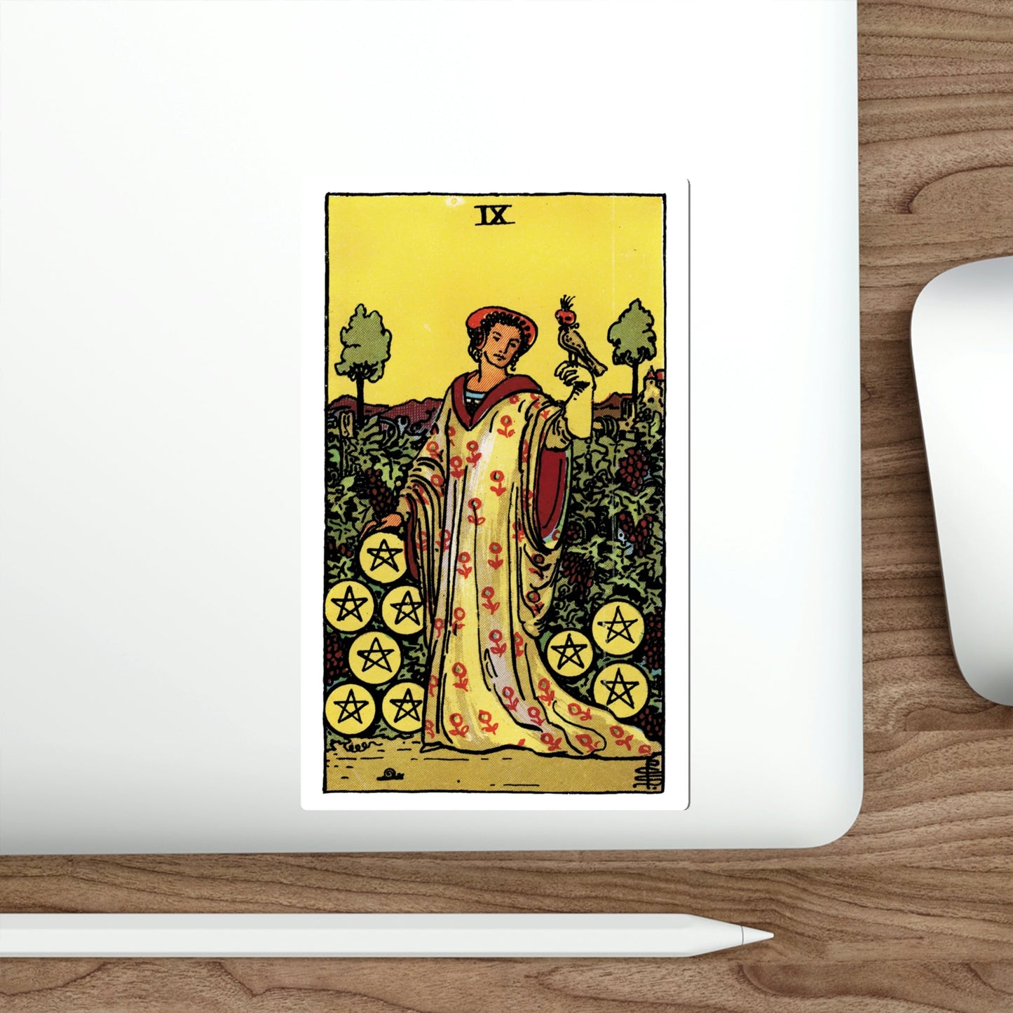 The 9 of Pentacles (Rider Waite Tarot Deck) STICKER Vinyl Die-Cut Decal-The Sticker Space