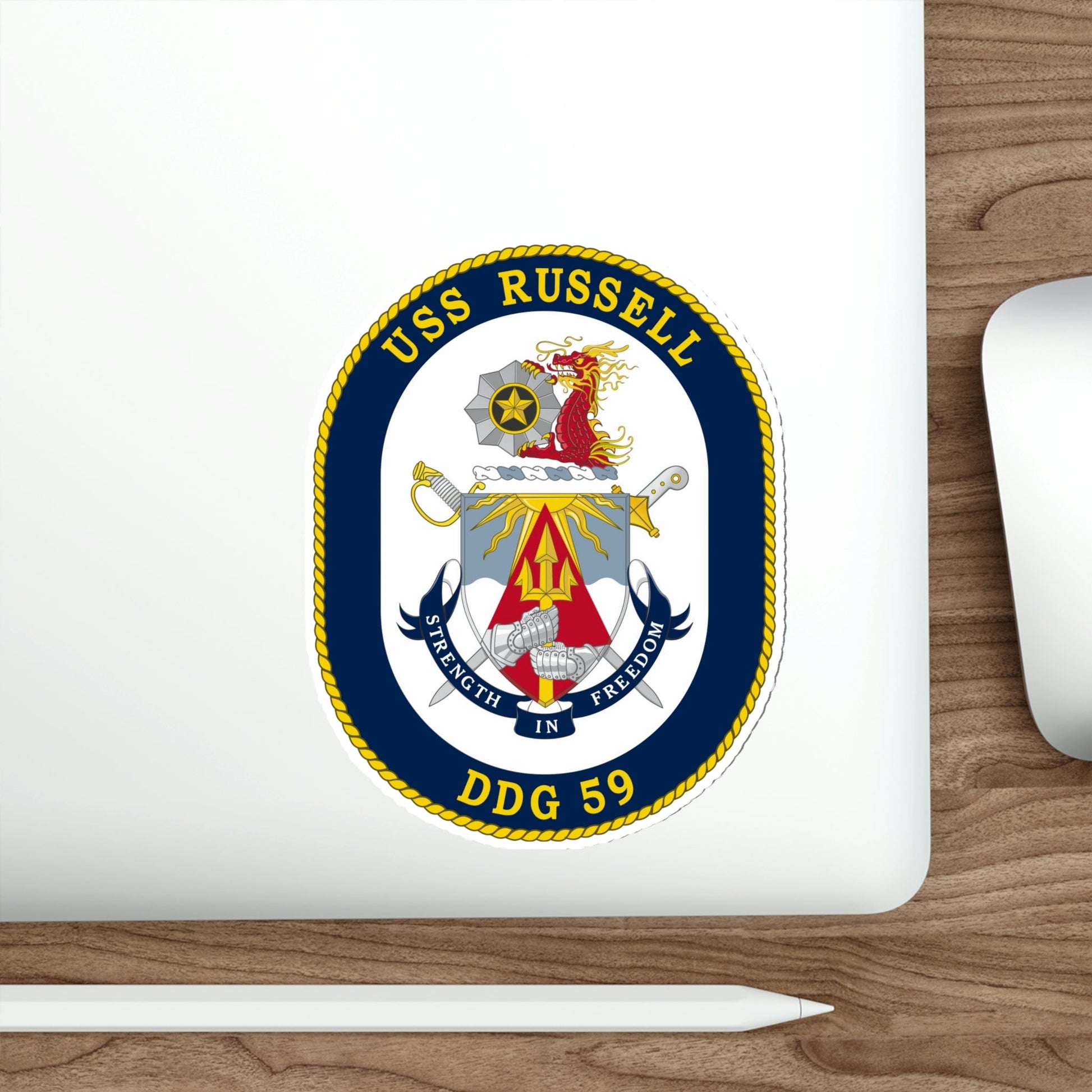 USS Russell DDG 59 Crest (U.S. Navy) STICKER Vinyl Die-Cut Decal-The Sticker Space