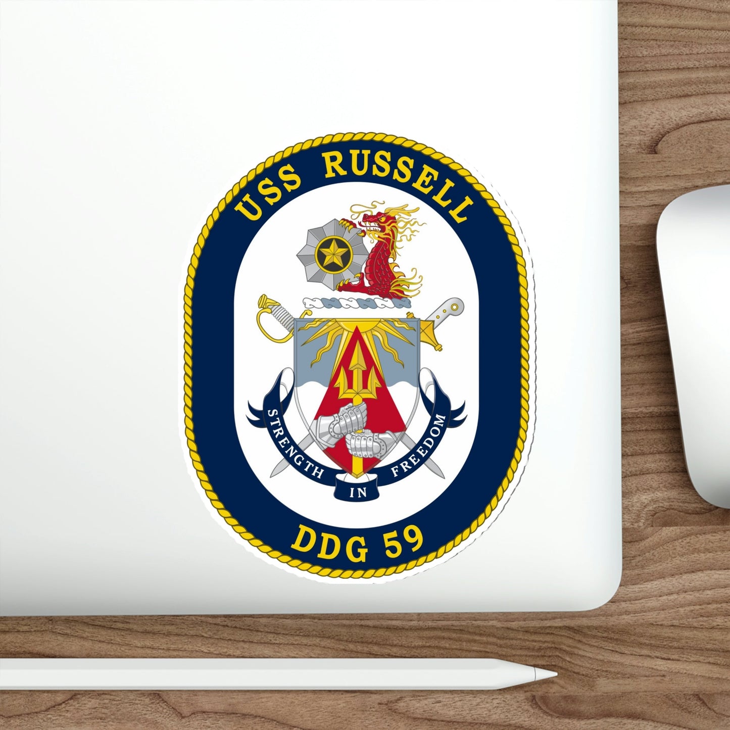 USS Russell DDG 59 Crest (U.S. Navy) STICKER Vinyl Die-Cut Decal-The Sticker Space